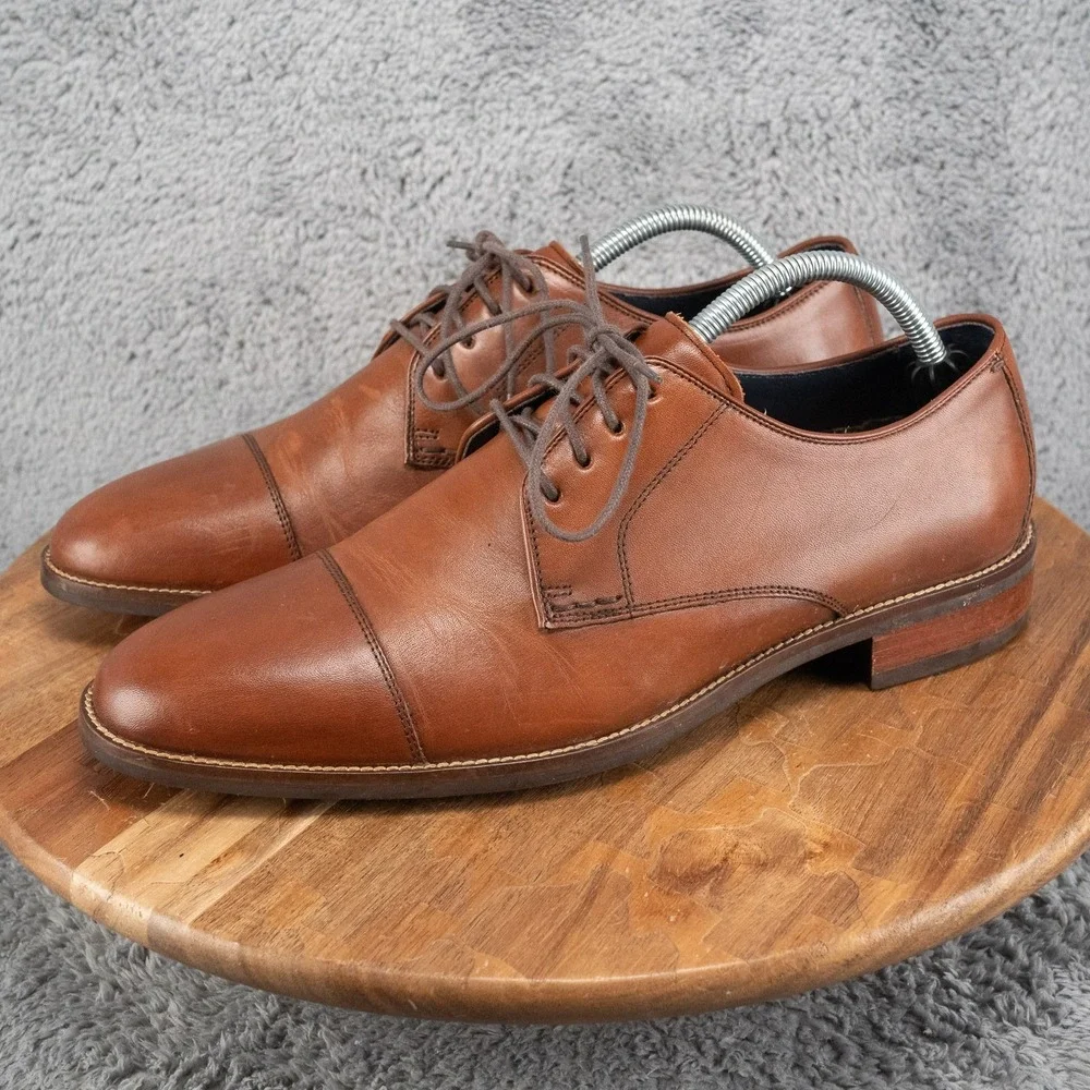 Cole Haan Mens Lenox Hill Oxford Size 9.5 M Cognac Tan Cap Toe Dress Shoe
